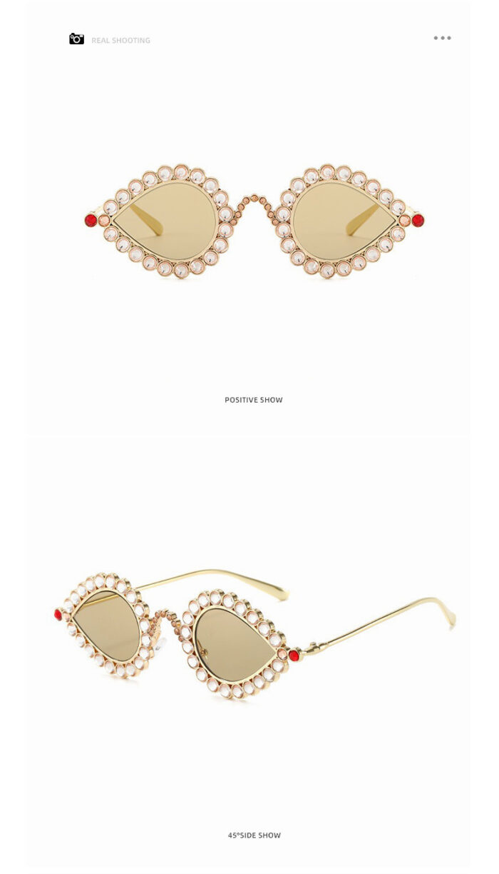 Fashion Metal Small Frame Diamond Sun Glasses - Image 5
