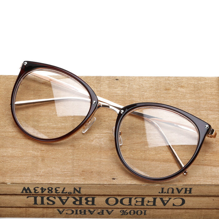 Gold wire round glasses frame female retro flat glasses eye frame frame - Image 1