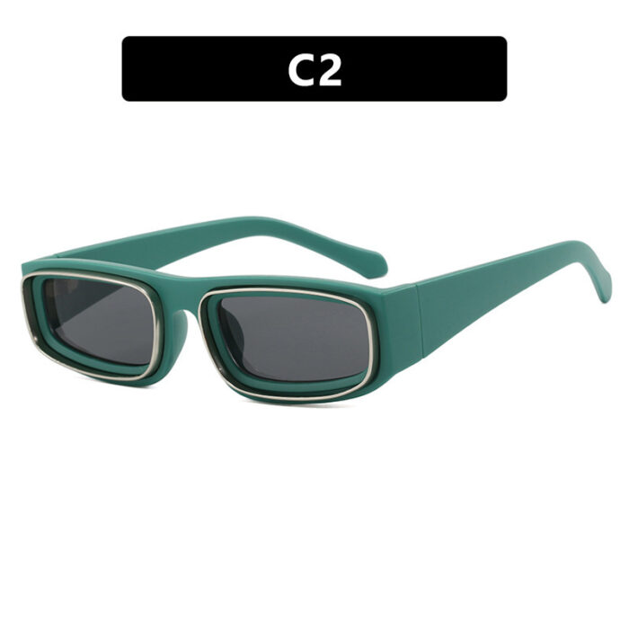Double Circle Narrow Frame Square Sun Glasses - Image 3