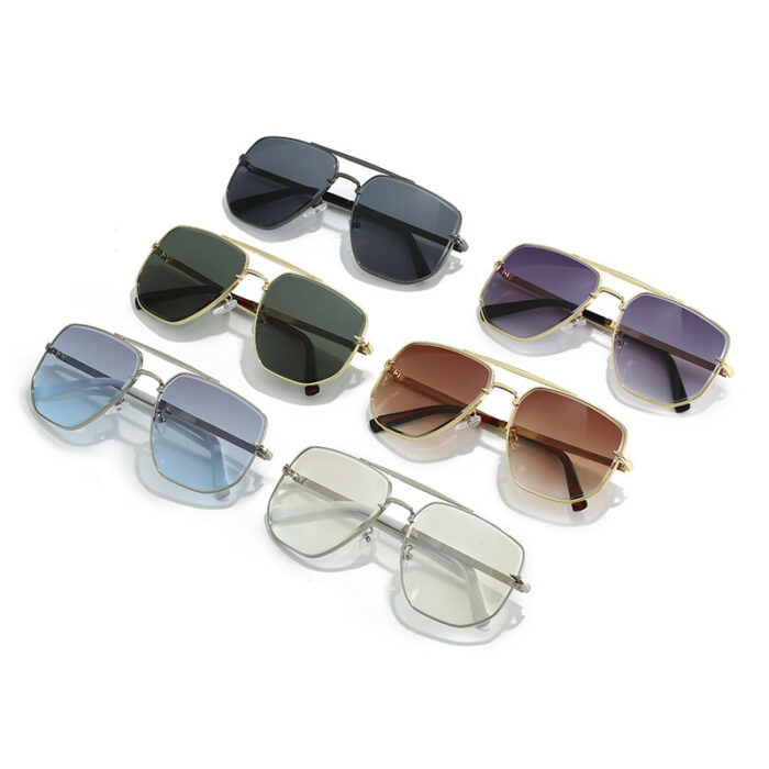 Fashion Square Metal Double Beam Sun Glasses - Image 9