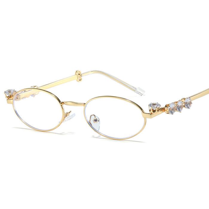 Diamond Decoration Oval Metal Sun Glasses - Image 4