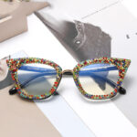 A97093 New Fashion Cat Eye Anti Blue Light Glasses Full Rim Frame Optical Glasses Trendy Spot Drill Plain Glasses Women - Image 2