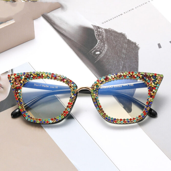 A97093 New Fashion Cat Eye Anti Blue Light Glasses Full Rim Frame Optical Glasses Trendy Spot Drill Plain Glasses Women - Image 2