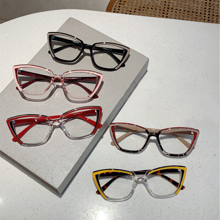 Set Up Anti Blue Light Colorful Cat Eye Flat Light Glasses Frame - Image 3