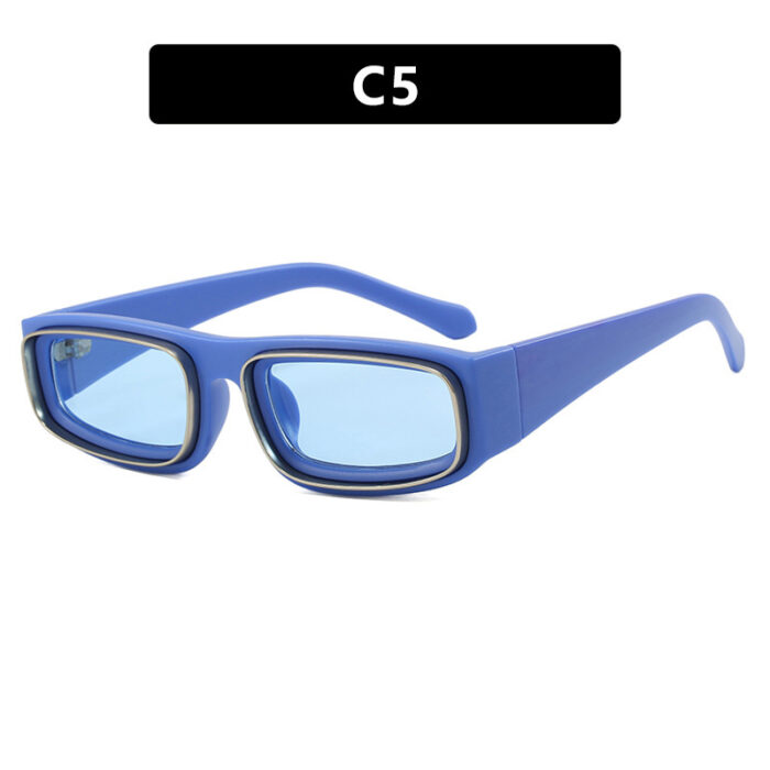 Double Circle Narrow Frame Square Sun Glasses - Image 6