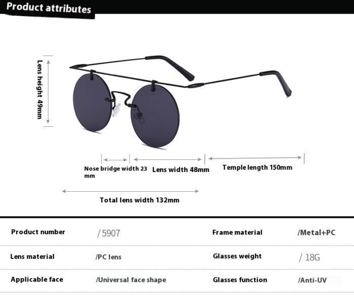 Women's Sun Round Fashion Trend Leisure Travel Punk Sun Glasses - Image 5