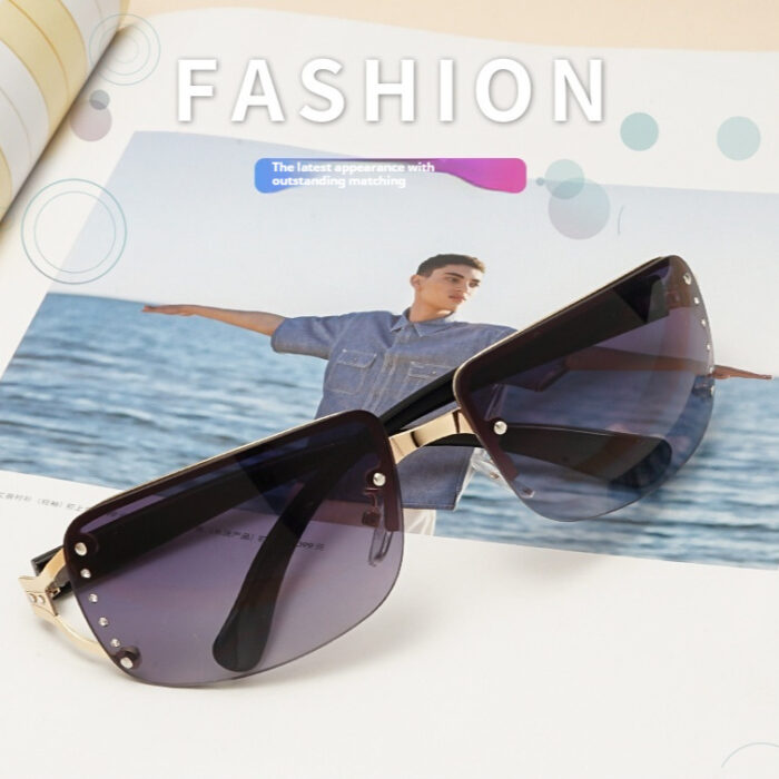 Metal Large Rim Sunglasses UV-proof Frameless Lens Sun Glasses - Image 1