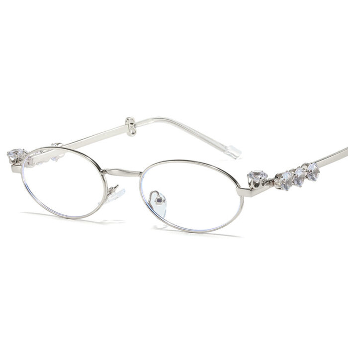 Diamond Decoration Oval Metal Sun Glasses - Image 6