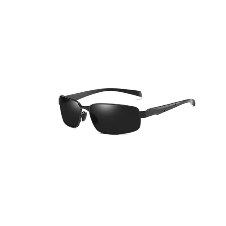 Black rectangular sunglasses with polarized dark lenses
