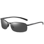 Unisex semi-rimless sports sunglasses with black polarized lenses