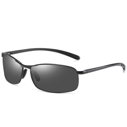 Unisex semi-rimless sports sunglasses with black polarized lenses