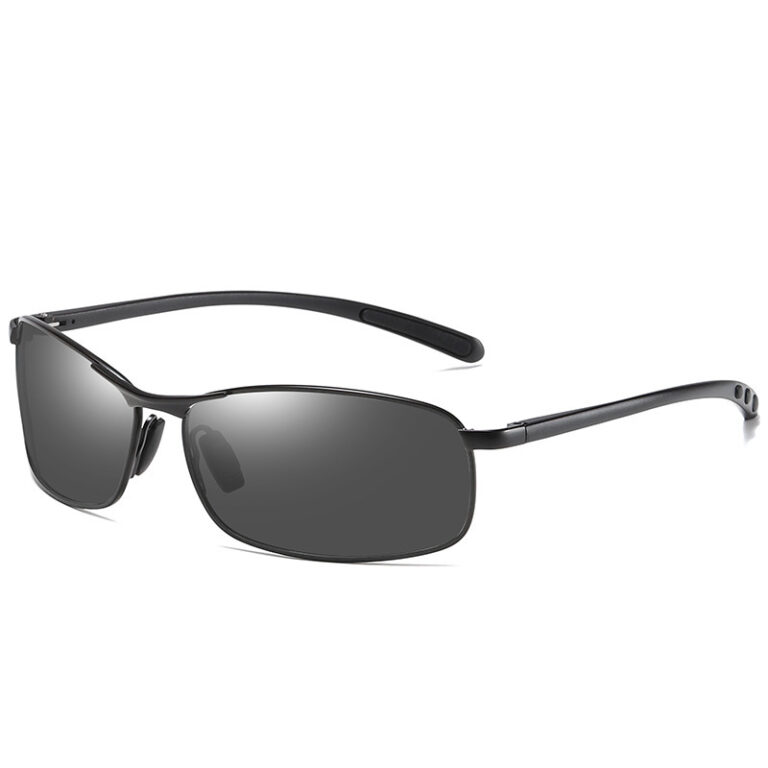 Unisex semi-rimless sports sunglasses with black polarized lenses