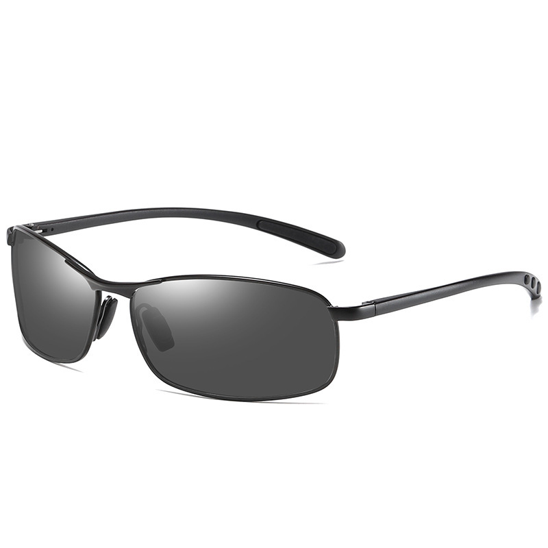 Unisex semi-rimless sports sunglasses with black polarized lenses