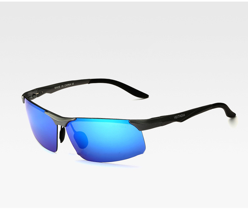 Semi-rimless sports sunglasses with blue mirrored polarized lenses