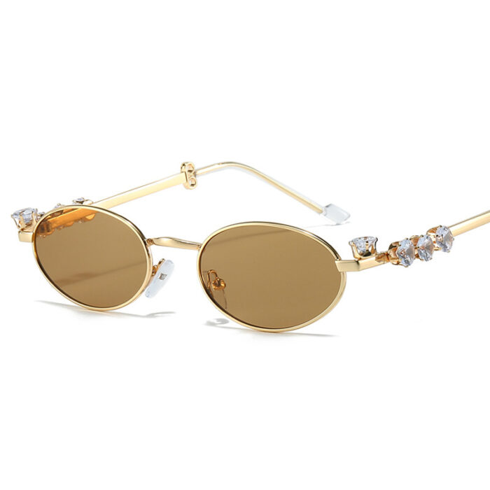 Diamond Decoration Oval Metal Sun Glasses - Image 2