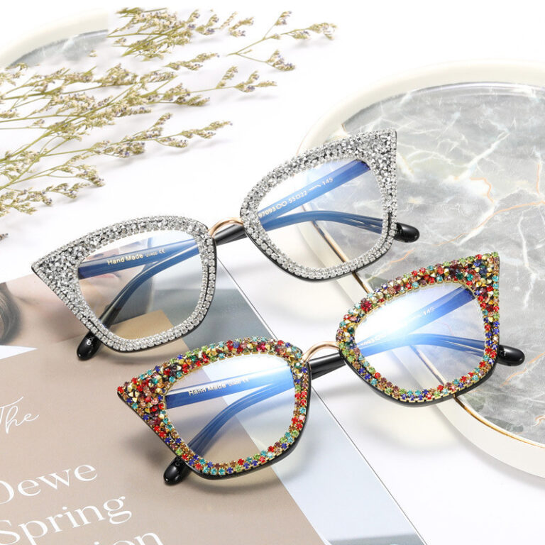 Cat eye rhinestone eyeglasses with silver and colorful frames