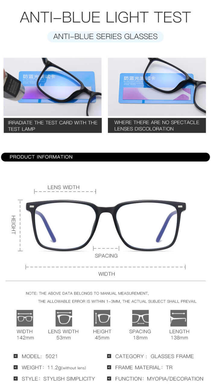 TR90 Spring Leg Square Blue Light Blocking Glasses - Image 4