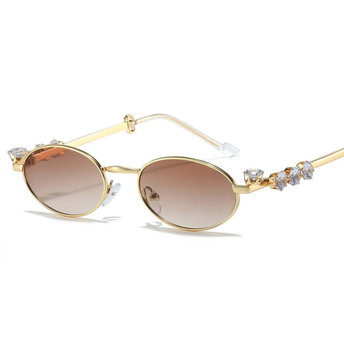 Diamond Decoration Oval Metal Sun Glasses - Image 7