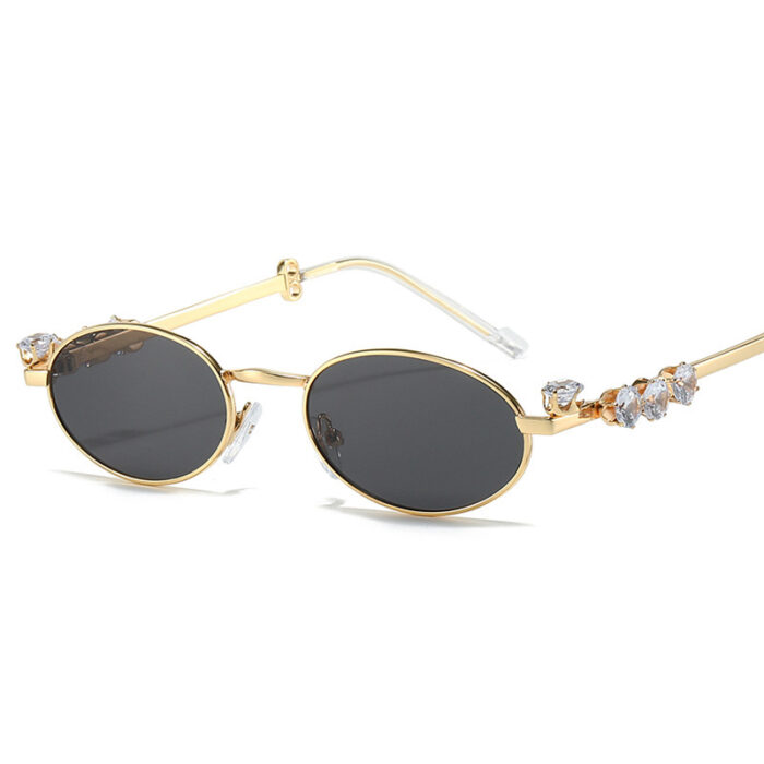 Diamond Decoration Oval Metal Sun Glasses - Image 5