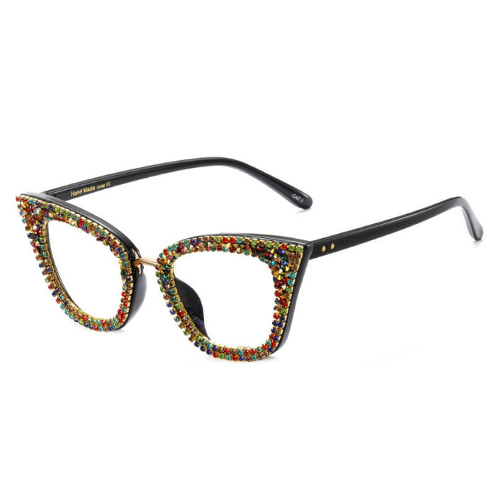A97093 New Fashion Cat Eye Anti Blue Light Glasses Full Rim Frame Optical Glasses Trendy Spot Drill Plain Glasses Women - Image 3