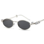 Diamond Decoration Oval Metal Sun Glasses - Image 3