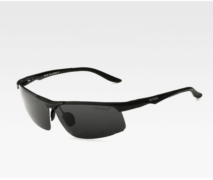 Semi-rimless black polarized sports sunglasses for men and wome