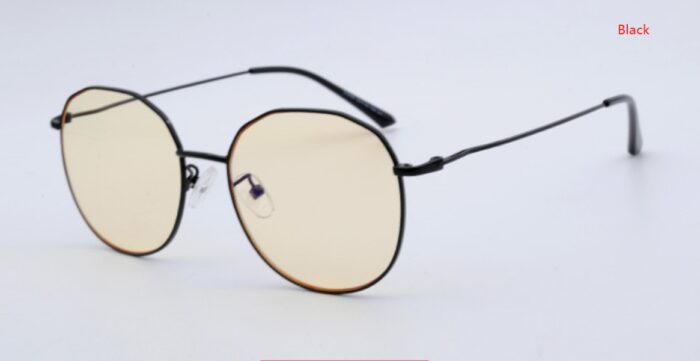 Black geometric sunglasses with yellow lenses