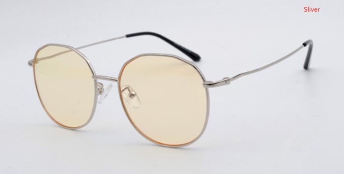 Silver geometric sunglasses with yellow lenses