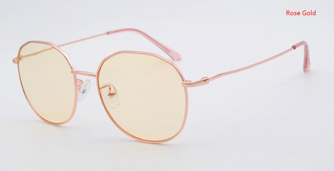 Rose Gold Polygon Sunglasses with Yellow Lenses