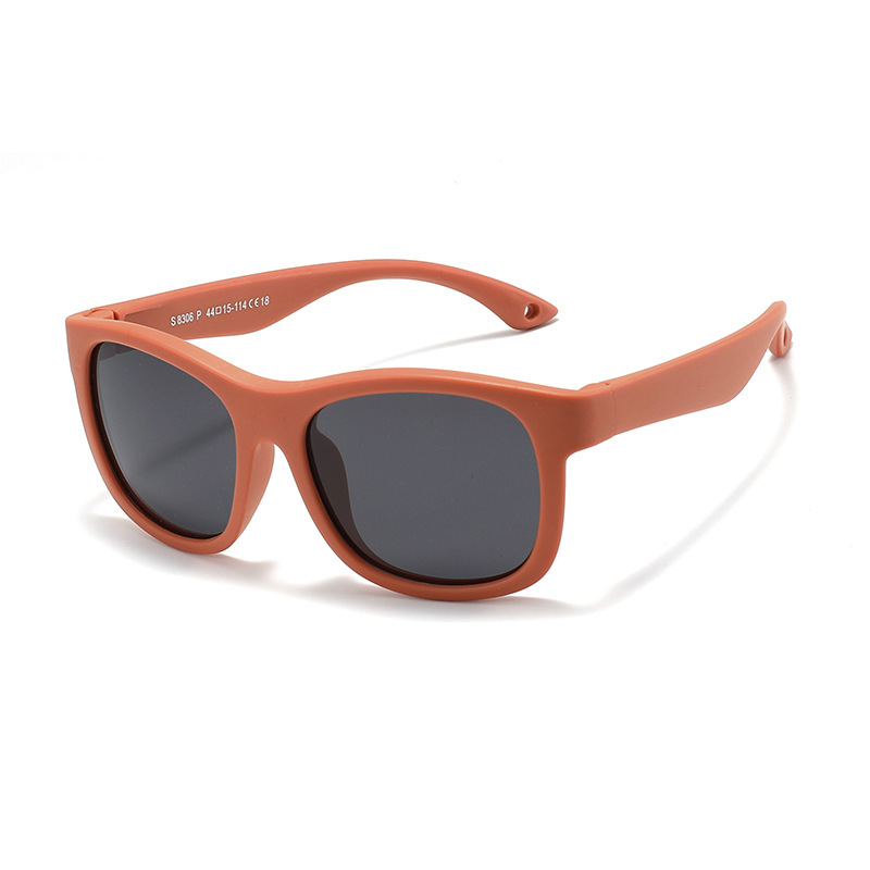 Rust orange children's wayfarer sunglasses with silicone frame