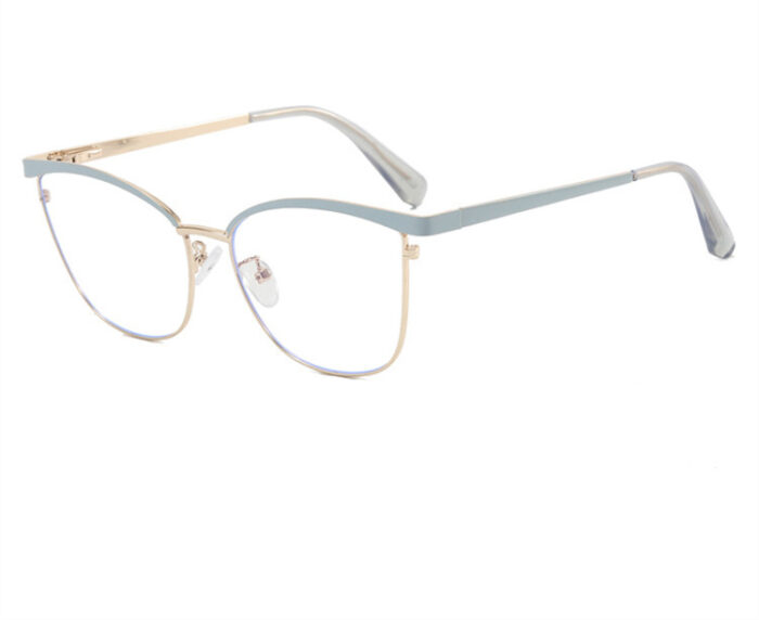 Light blue and gold cat-eye eyeglass frame for women