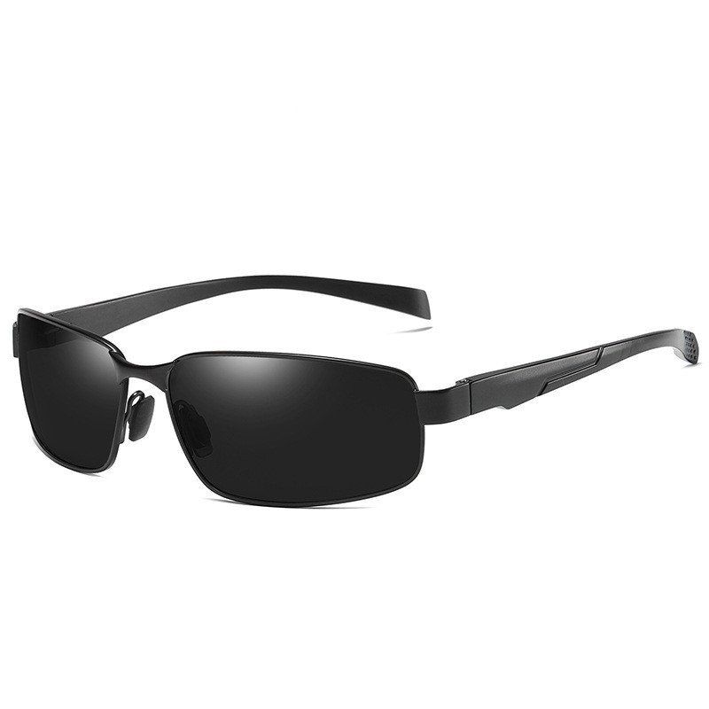 Classic rectangular black sunglasses with polarized lenses