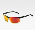 Semi-rimless sports sunglasses with red-orange mirrored polarized lenses