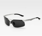 Silver frame semi-rimless polarized sunglasses with black lenses
