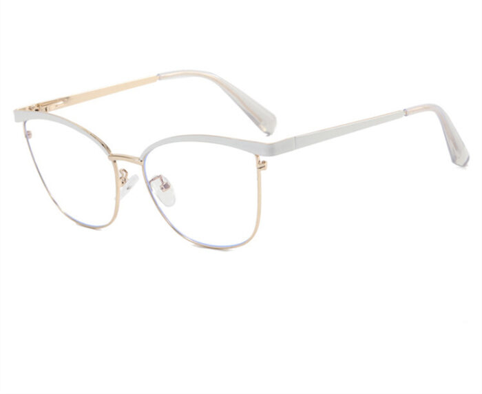 White and gold cat-eye eyeglass frame for women